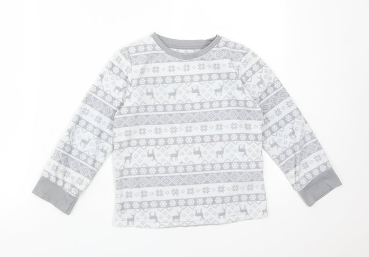 F&F Girls Grey Fair Isle Polyester Pyjama Top Size 5-6 Years