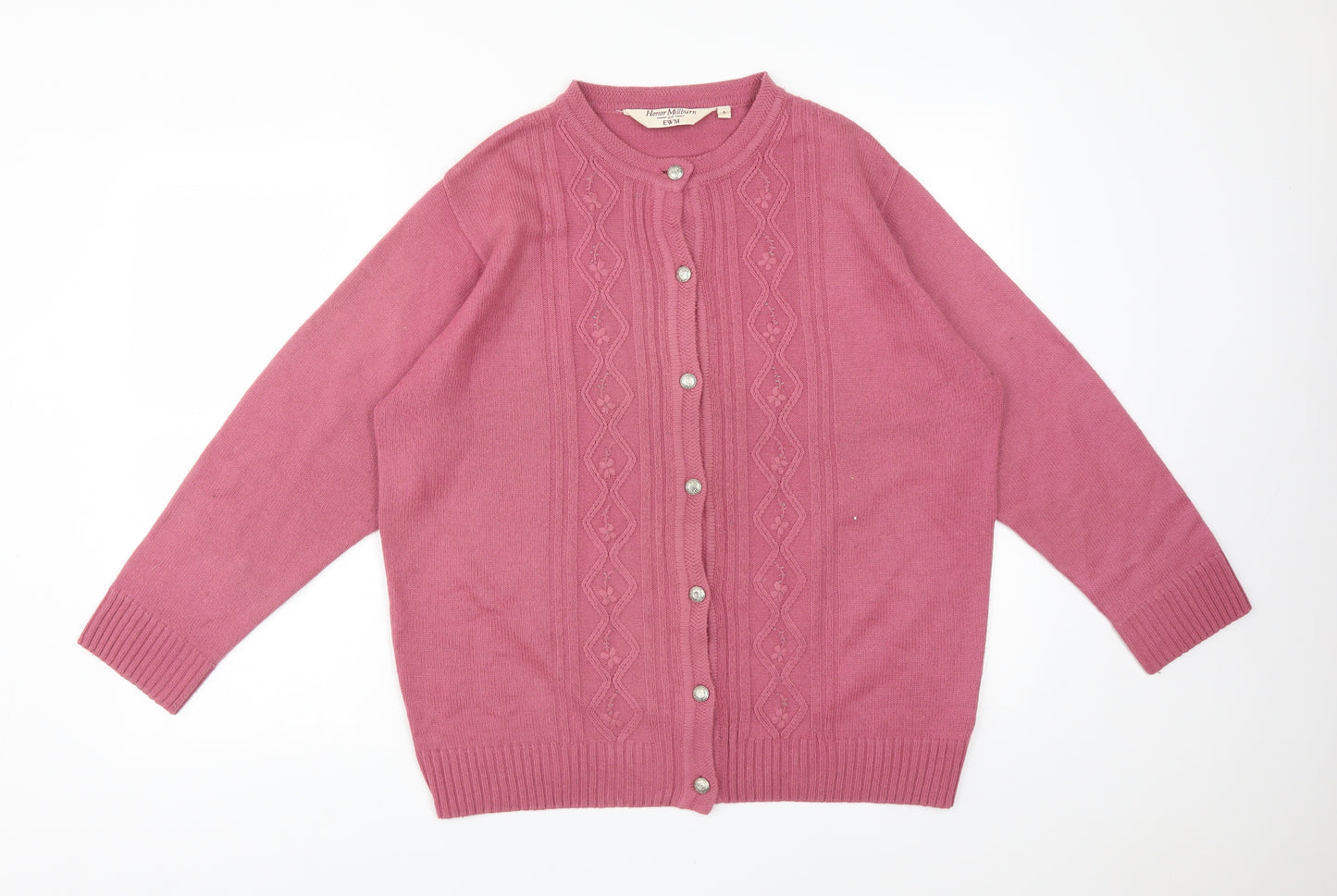HONOR MILLBURN Womens Pink Round Neck Floral Acrylic Cardigan Jumper Size L