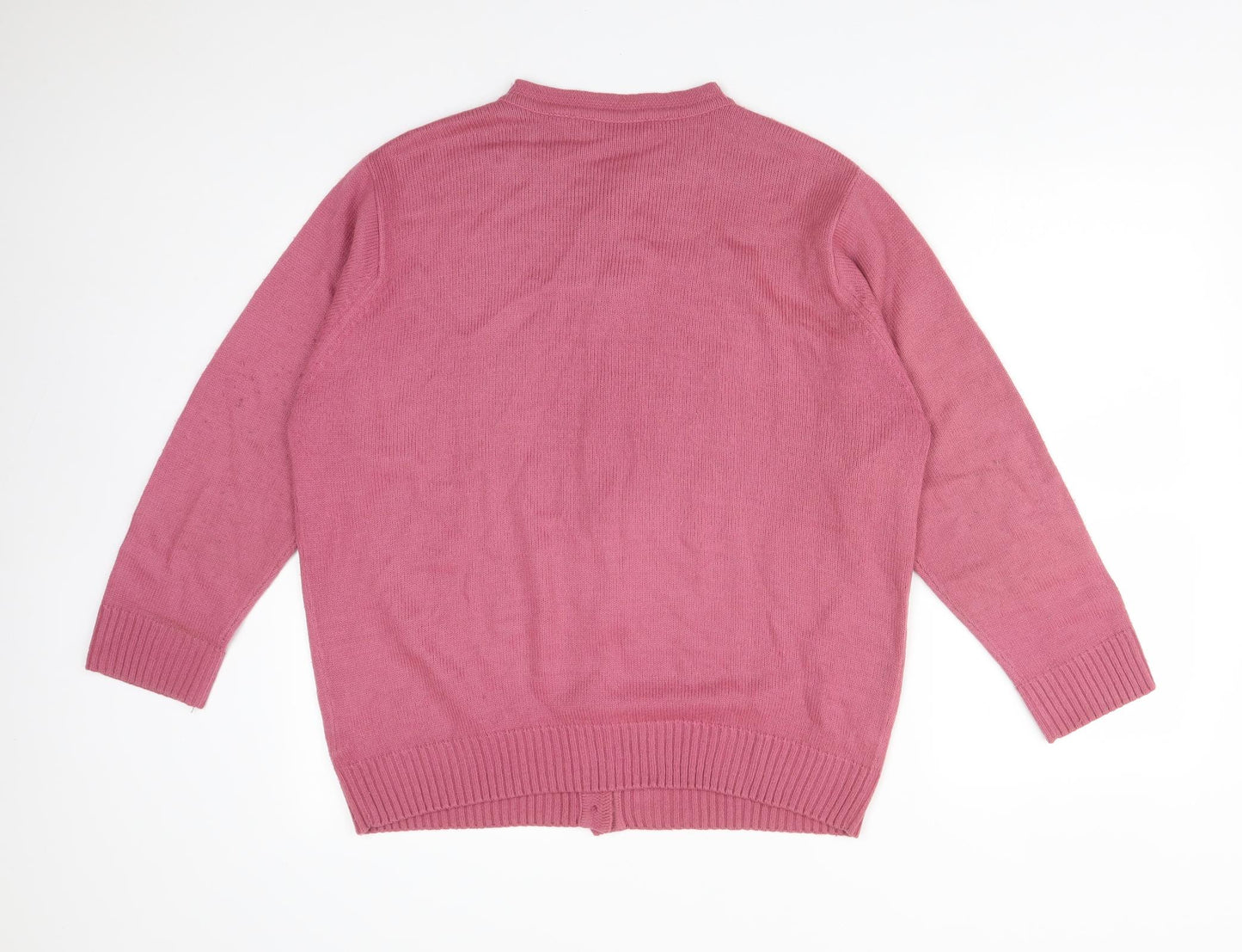 HONOR MILLBURN Womens Pink Round Neck Floral Acrylic Cardigan Jumper Size L
