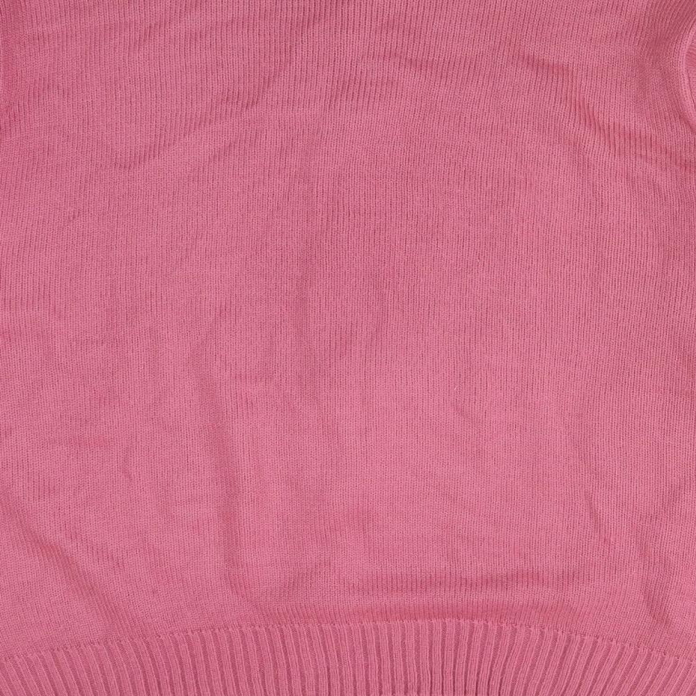 HONOR MILLBURN Womens Pink Round Neck Floral Acrylic Cardigan Jumper Size L
