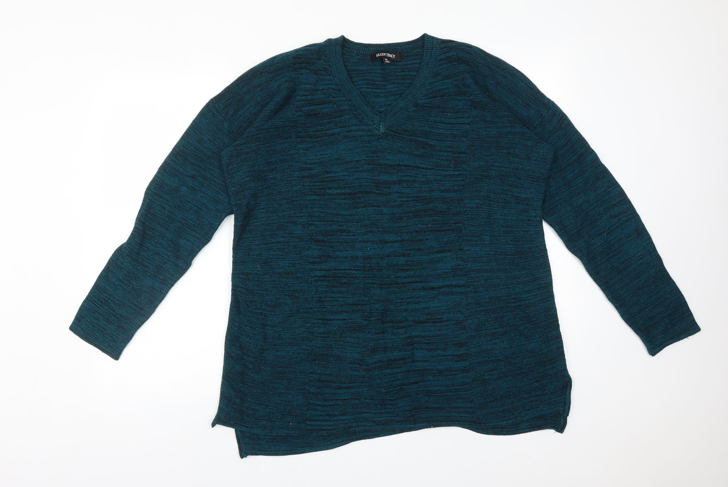 Ellen Tracy Womens Blue  Cotton Basic T-Shirt Size XL V-Neck