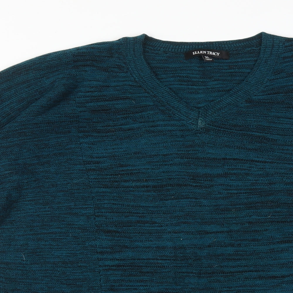 Ellen Tracy Womens Blue  Cotton Basic T-Shirt Size XL V-Neck