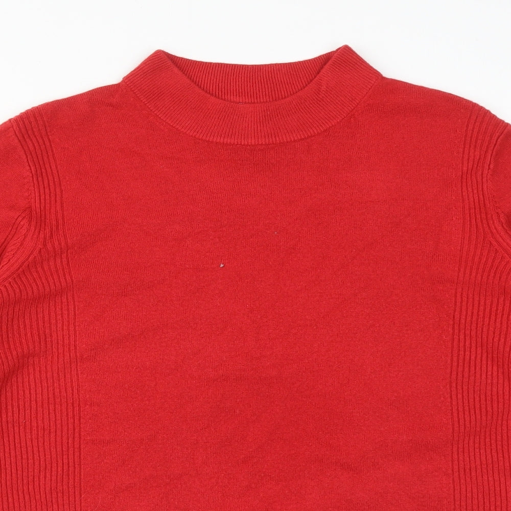 M&S Womens Red Striped Acrylic Basic T-Shirt Size 14 Mock Neck