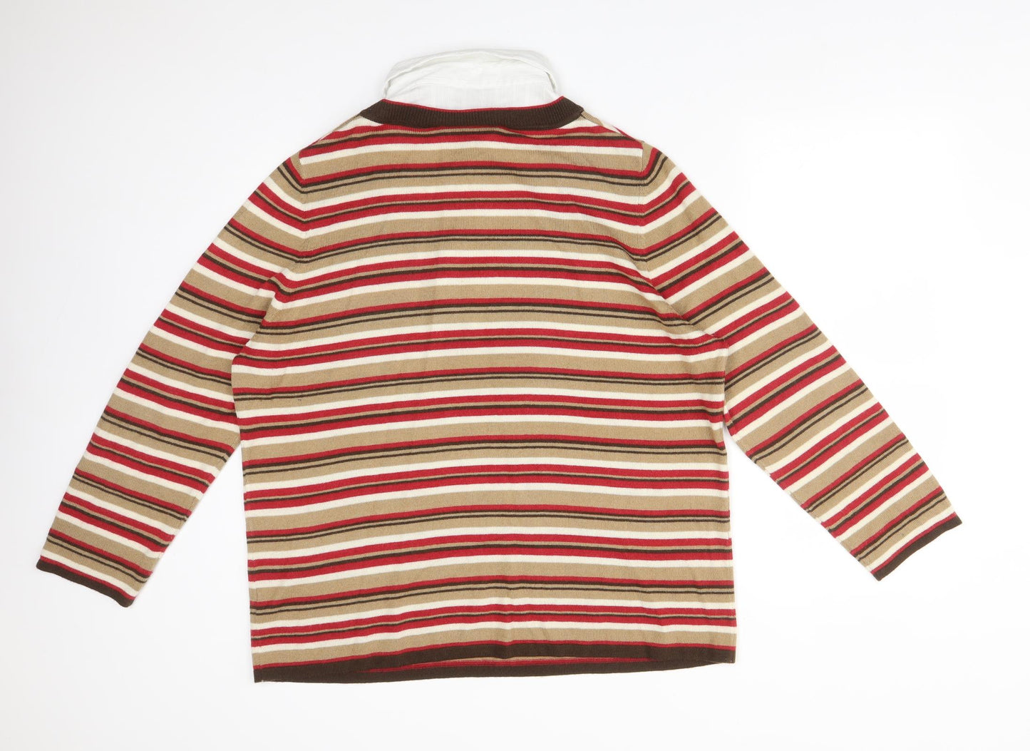Ann Harvey Womens Multicoloured Striped Acrylic Basic T-Shirt Size 18 Collared