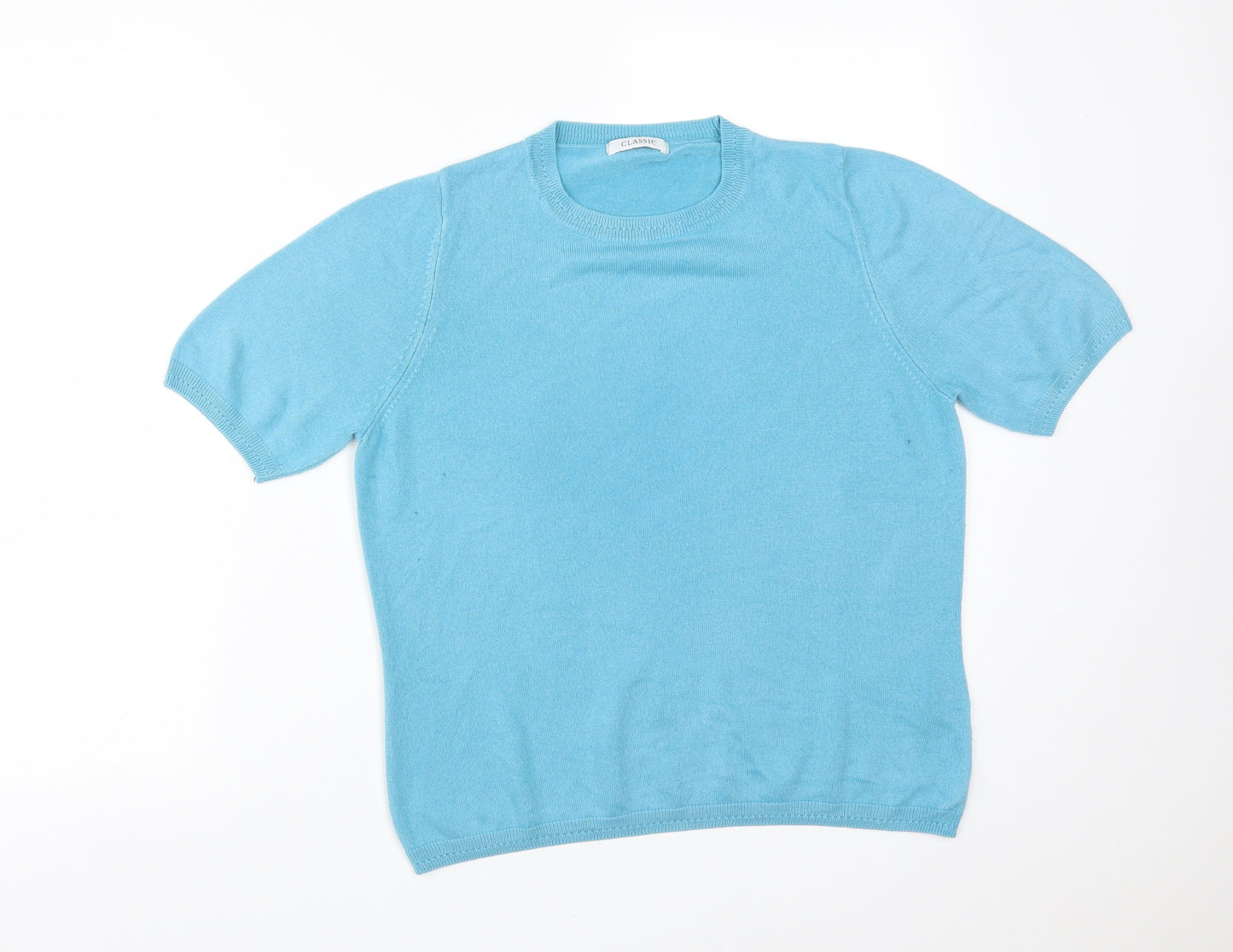 M&S Womens Blue  Acrylic Basic T-Shirt Size 14 Round Neck