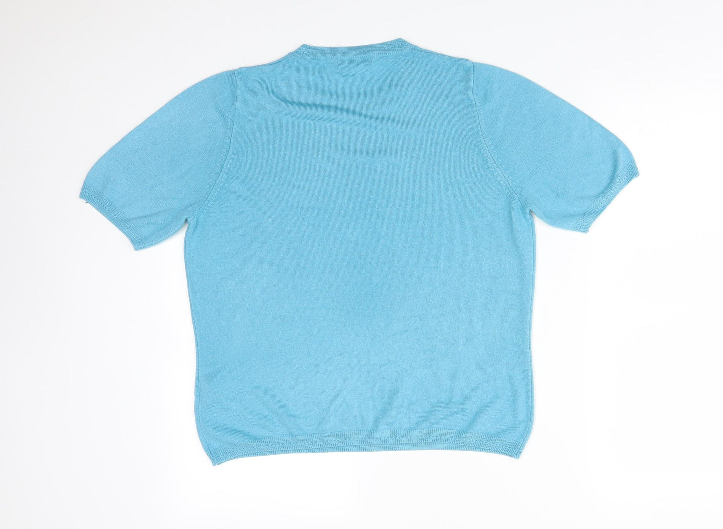 M&S Womens Blue  Acrylic Basic T-Shirt Size 14 Round Neck
