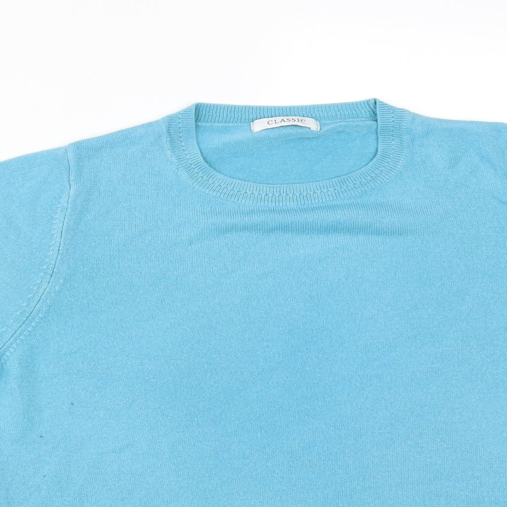 M&S Womens Blue  Acrylic Basic T-Shirt Size 14 Round Neck