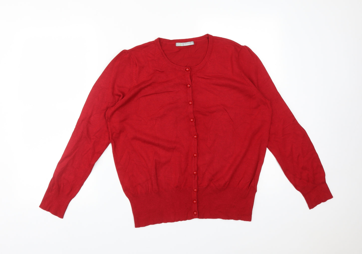 M&S Womens Red Round Neck  Viscose Cardigan Jumper Size 18