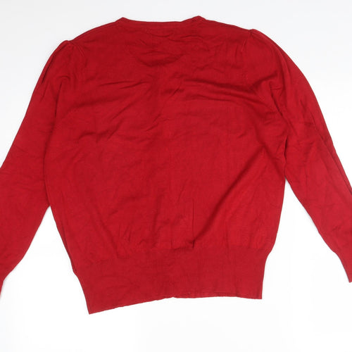 M&S Womens Red Round Neck  Viscose Cardigan Jumper Size 18