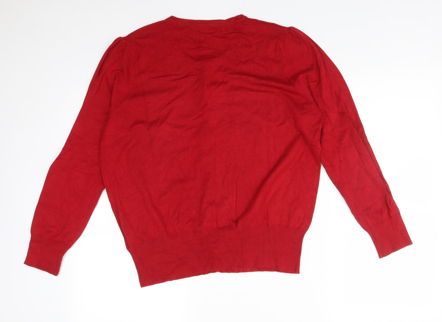 M&S Womens Red Round Neck  Viscose Cardigan Jumper Size 18