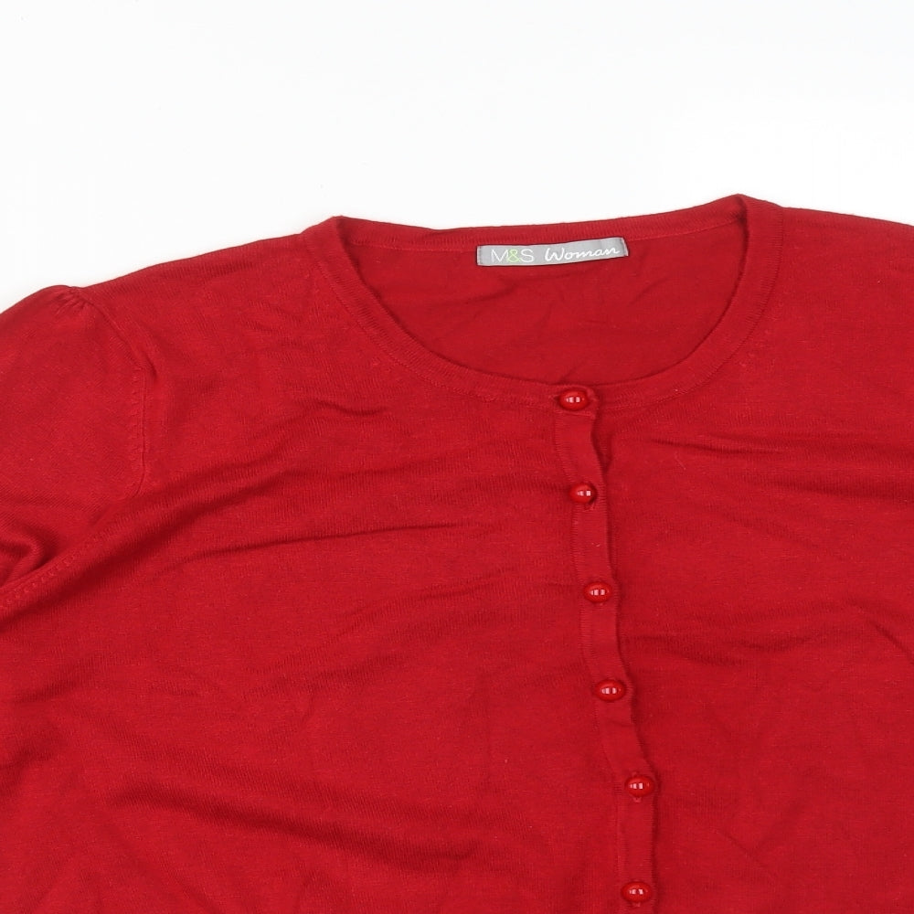 M&S Womens Red Round Neck  Viscose Cardigan Jumper Size 18