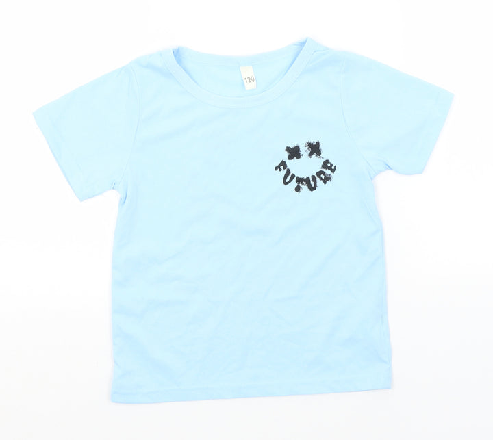 SheIn Boys Blue  Polyester Basic T-Shirt Size 6-7 Years Round Neck  - Future