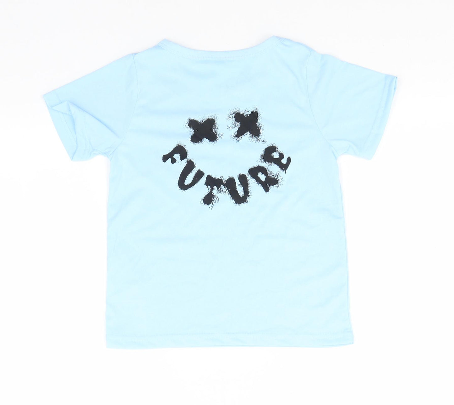 SheIn Boys Blue  Polyester Basic T-Shirt Size 6-7 Years Round Neck  - Future