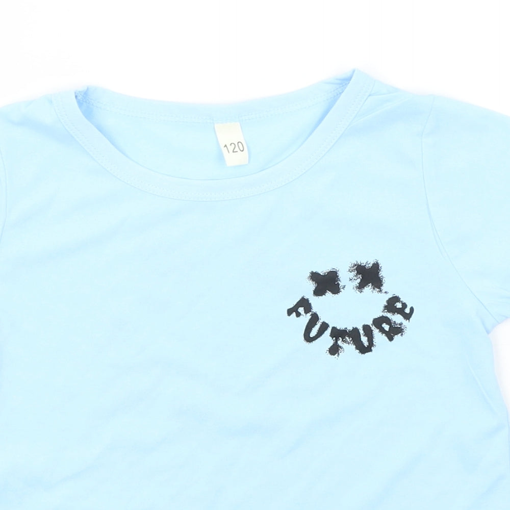 SheIn Boys Blue  Polyester Basic T-Shirt Size 6-7 Years Round Neck  - Future