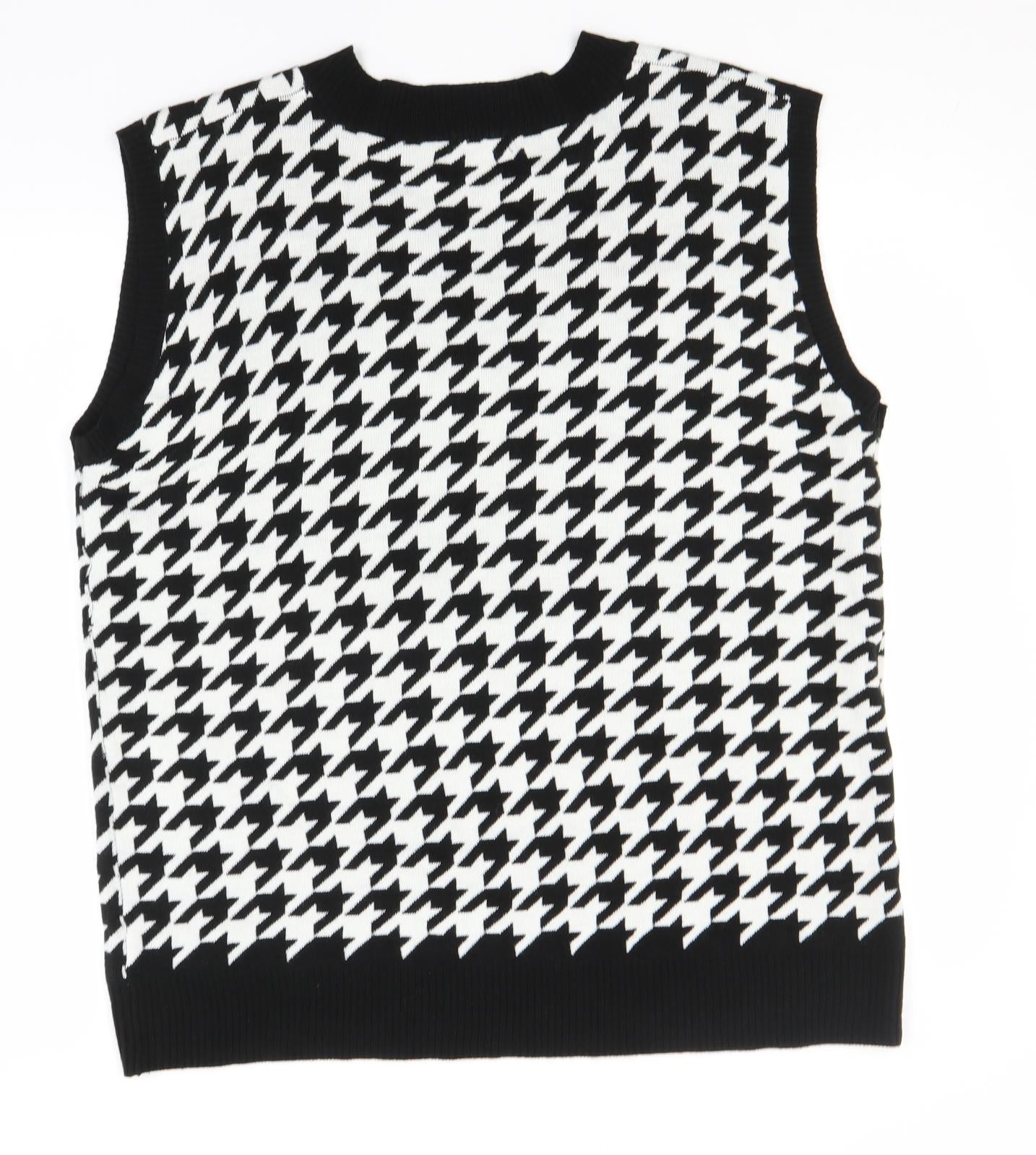Boohoo Mens White V-Neck Houndstooth Acrylic Pullover Jumper Size L