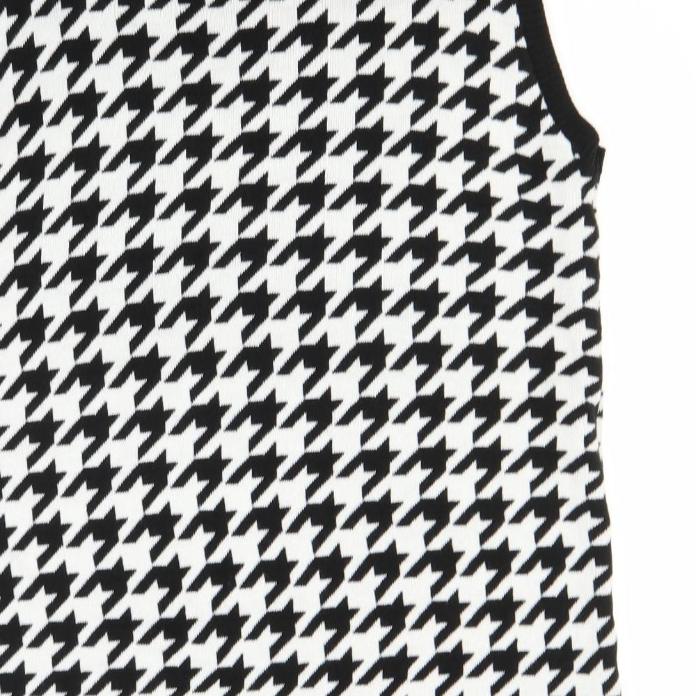 Boohoo Mens White V-Neck Houndstooth Acrylic Pullover Jumper Size L