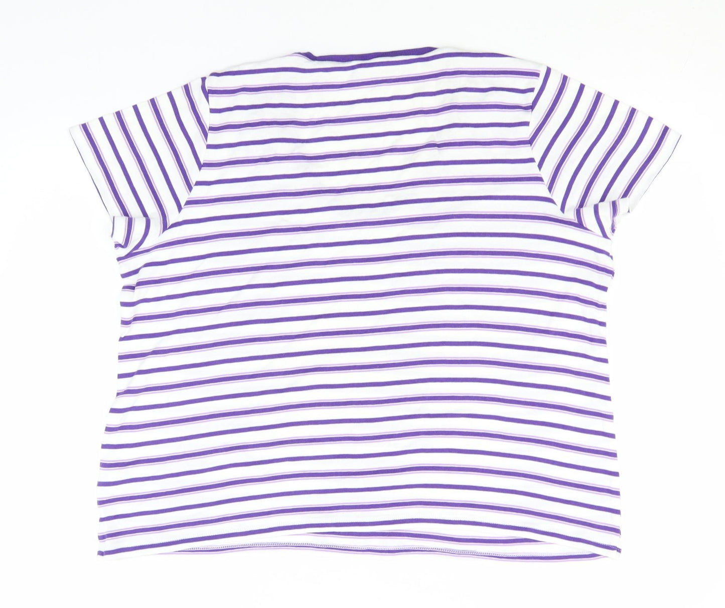 Marks and Spencer Womens White Striped Cotton Basic T-Shirt Size 22 V-Neck