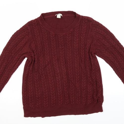 H&M Mens Red Round Neck  Acrylic Pullover Jumper Size L