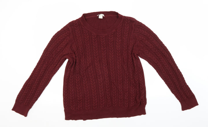 H&M Mens Red Round Neck Acrylic Pullover Jumper Size L