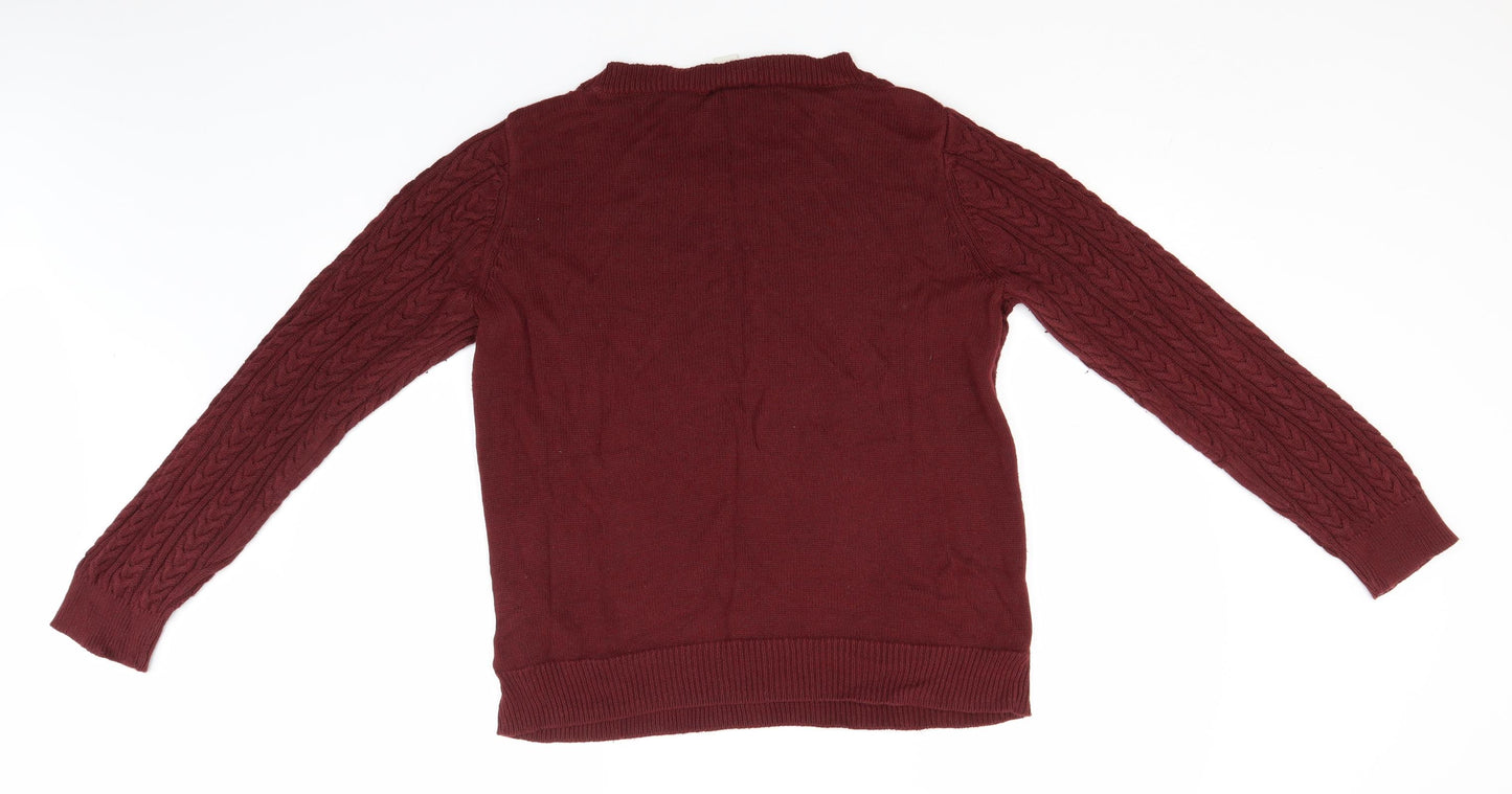 H&M Mens Red Round Neck  Acrylic Pullover Jumper Size L