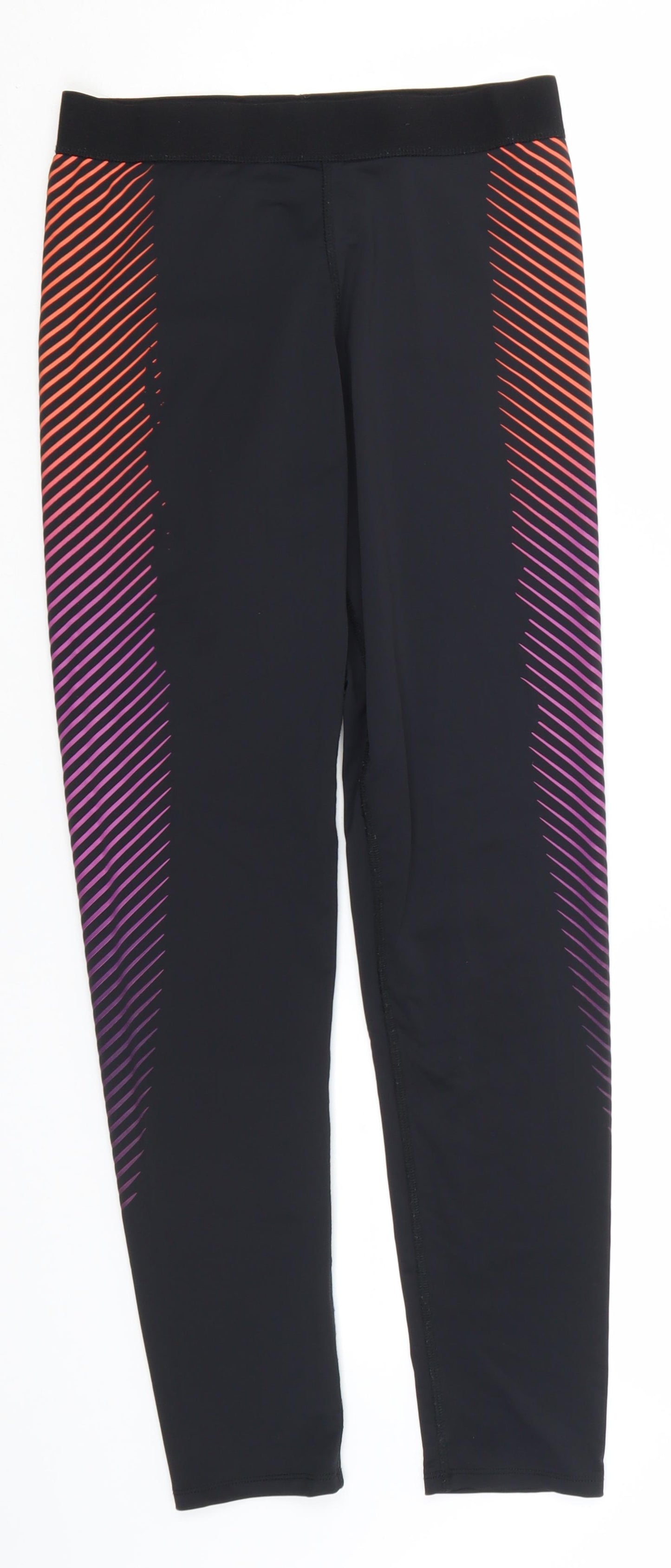 Primark Womens Black Striped Polyamide Compression Leggings Size 10 L26 in Regular