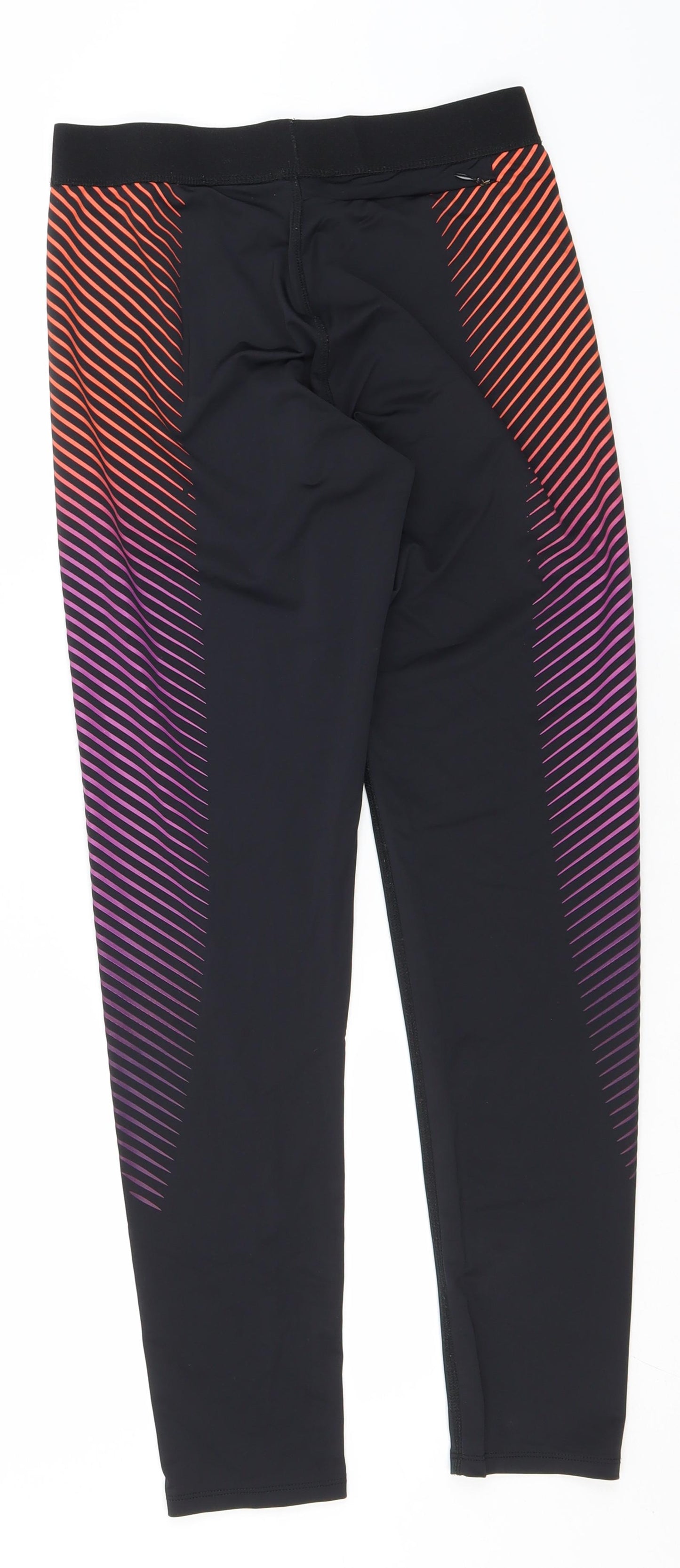 Primark Womens Black Striped Polyamide Compression Leggings Size 10 L26 in Regular