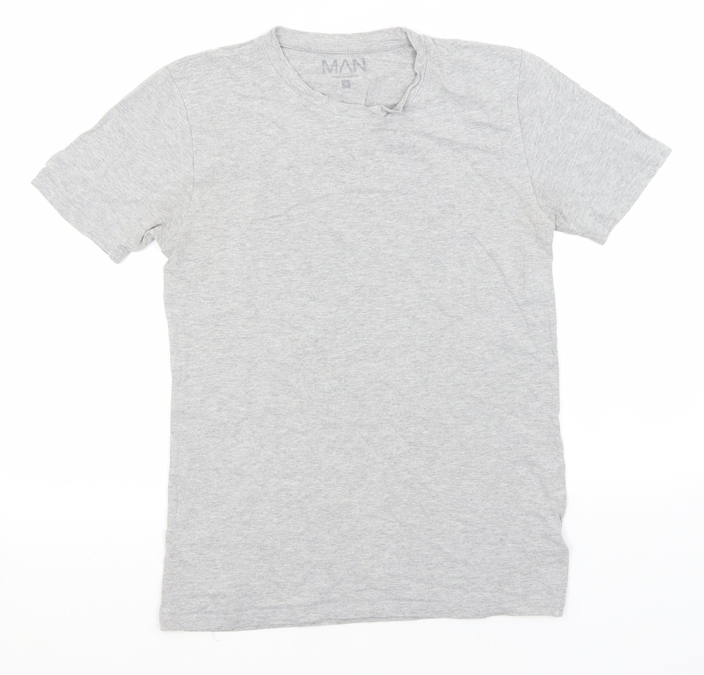 Boohoo Mens Grey  Cotton  T-Shirt Size M Round Neck