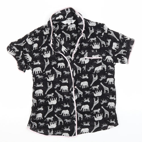 Cotton Reel Womens Black Animal Print Cotton Top Pyjama Top Size S