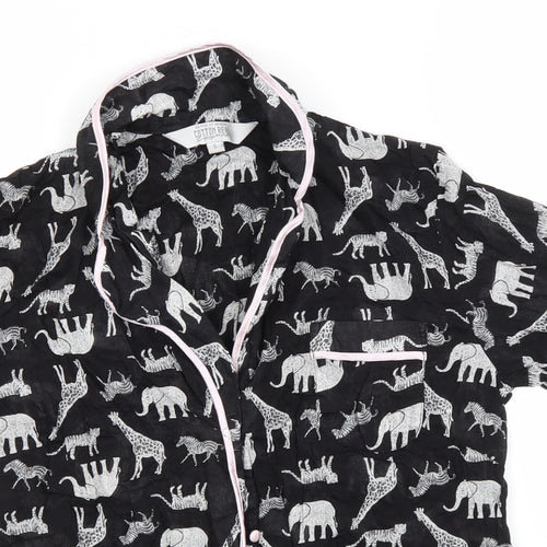 Cotton Reel Womens Black Animal Print Cotton Top Pyjama Top Size S