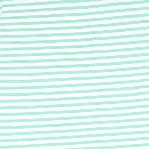 Marks and Spencer Womens Green Striped Cotton Basic T-Shirt Size 14 Round Neck
