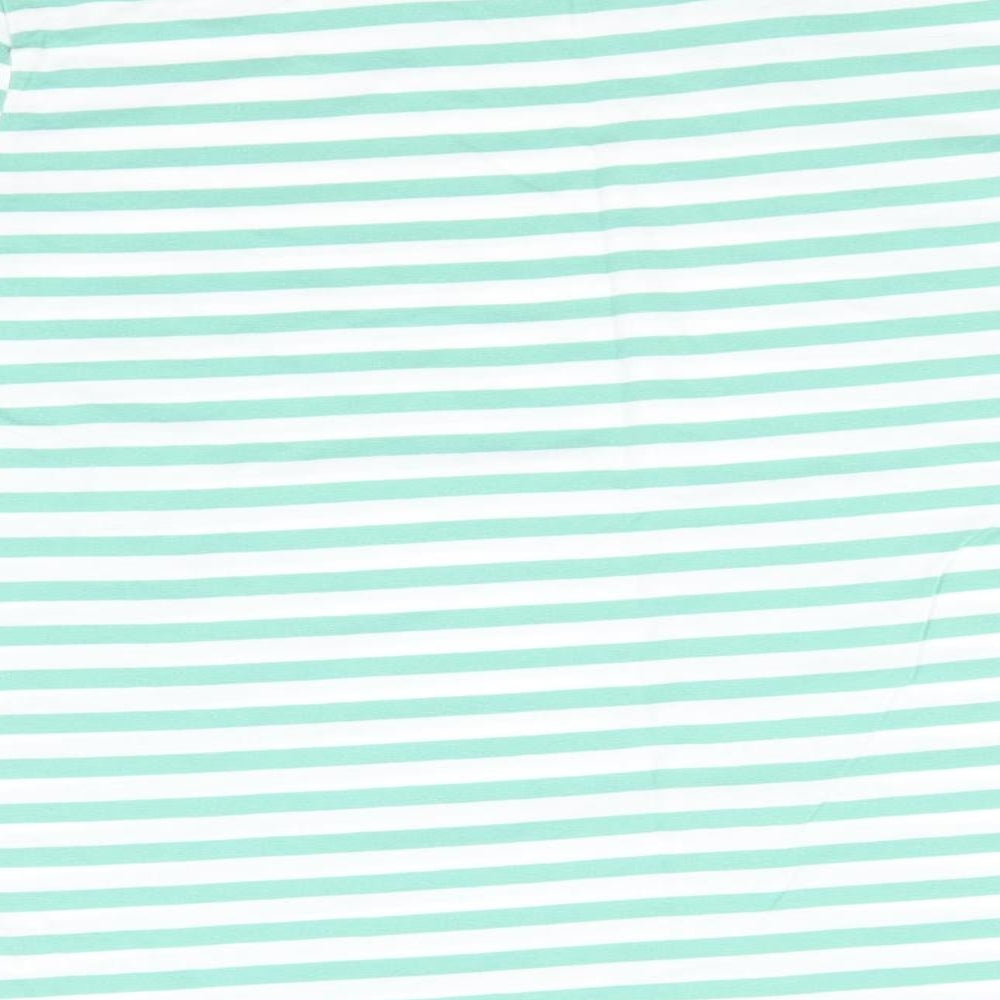 Marks and Spencer Womens Green Striped Cotton Basic T-Shirt Size 14 Round Neck