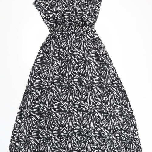 Papaya Womens Black Geometric Viscose A-Line  Size 12  Round Neck