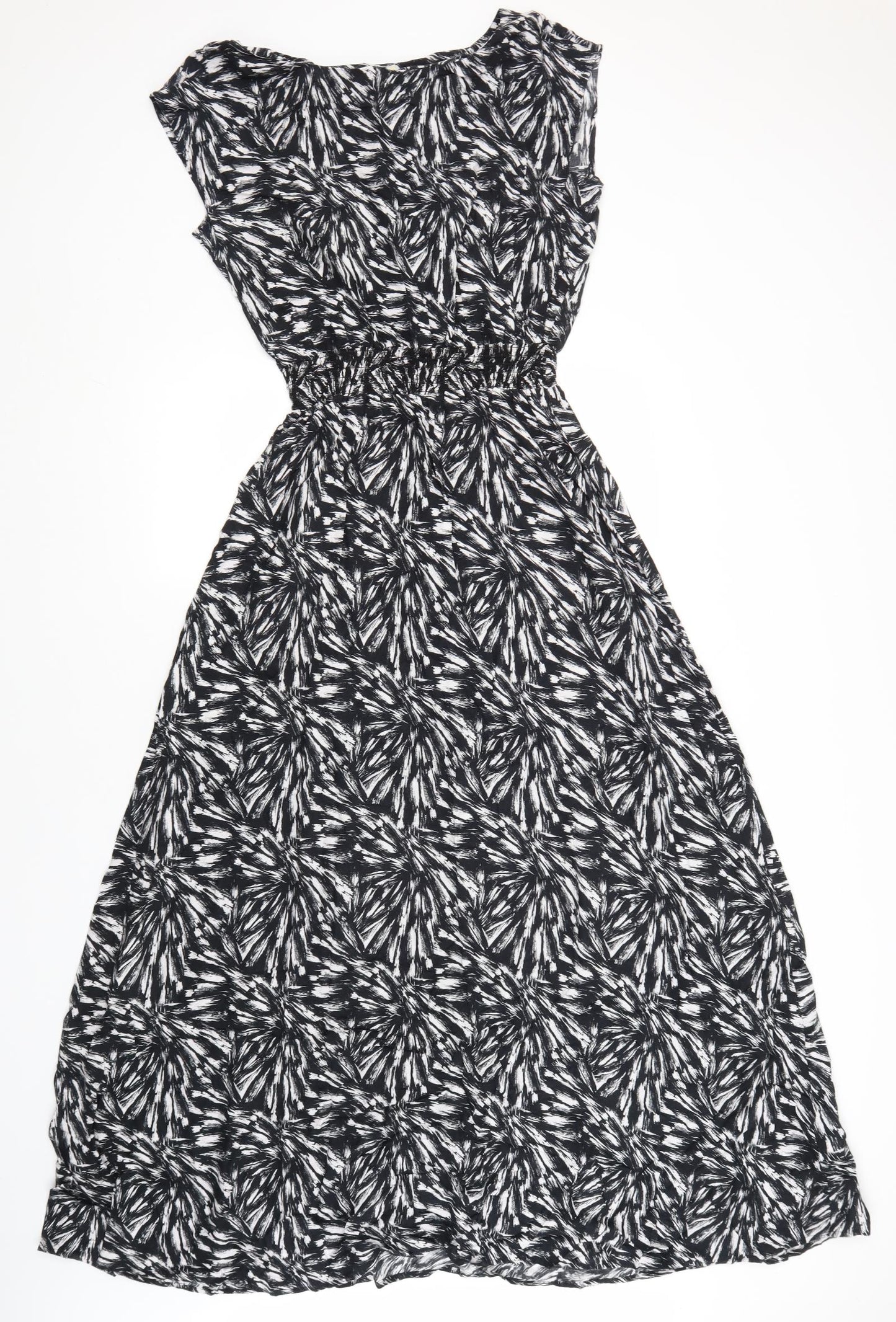 Papaya Womens Black Geometric Viscose A-Line  Size 12  Round Neck