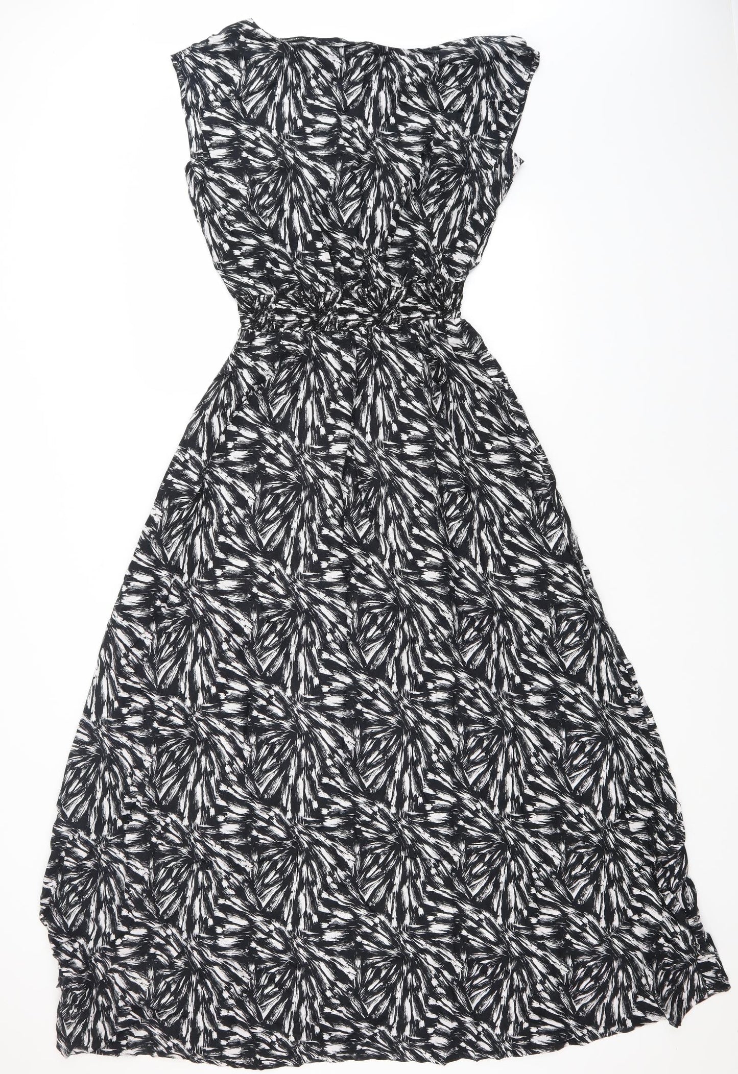 Papaya Womens Black Geometric Viscose A-Line  Size 12  Round Neck