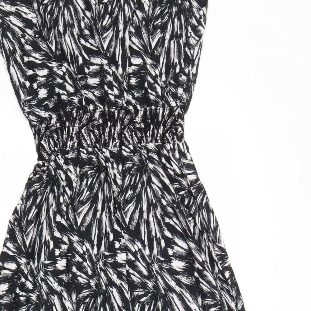 Papaya Womens Black Geometric Viscose A-Line  Size 12  Round Neck