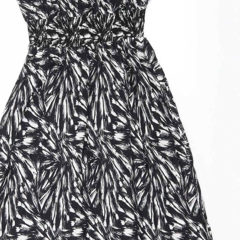 Papaya Womens Black Geometric Viscose A-Line  Size 12  Round Neck