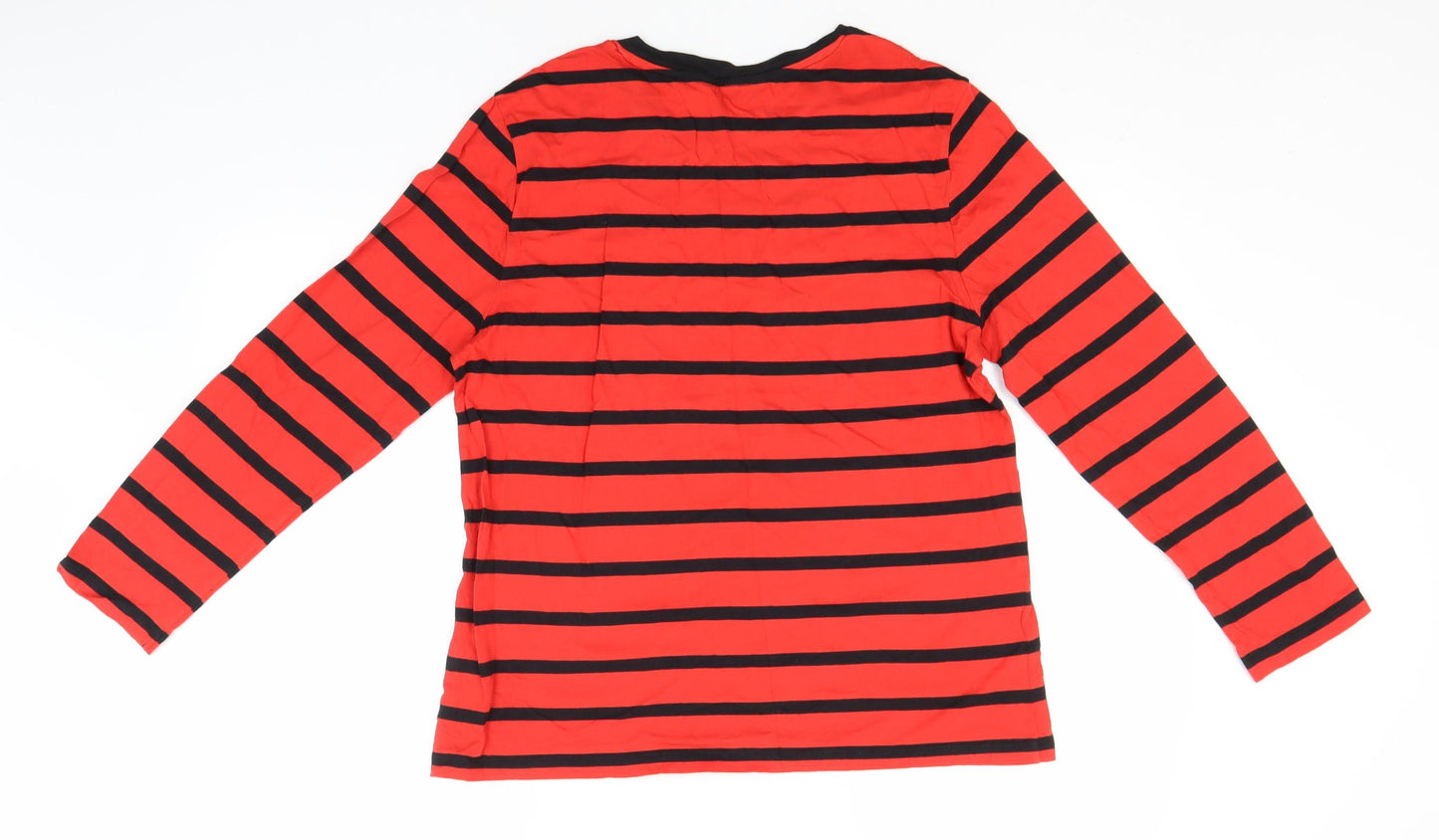 Marks and Spencer Womens Red Striped Cotton Basic T-Shirt Size 14 Round Neck