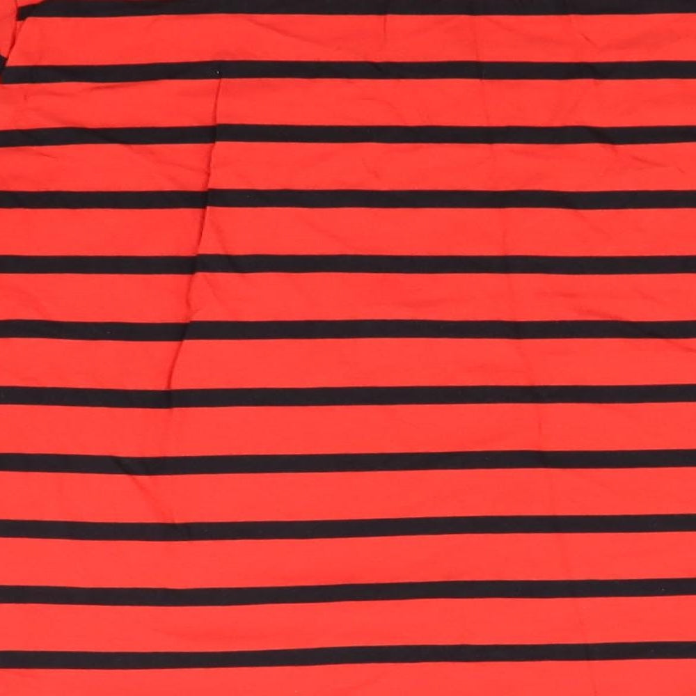 Marks and Spencer Womens Red Striped Cotton Basic T-Shirt Size 14 Round Neck