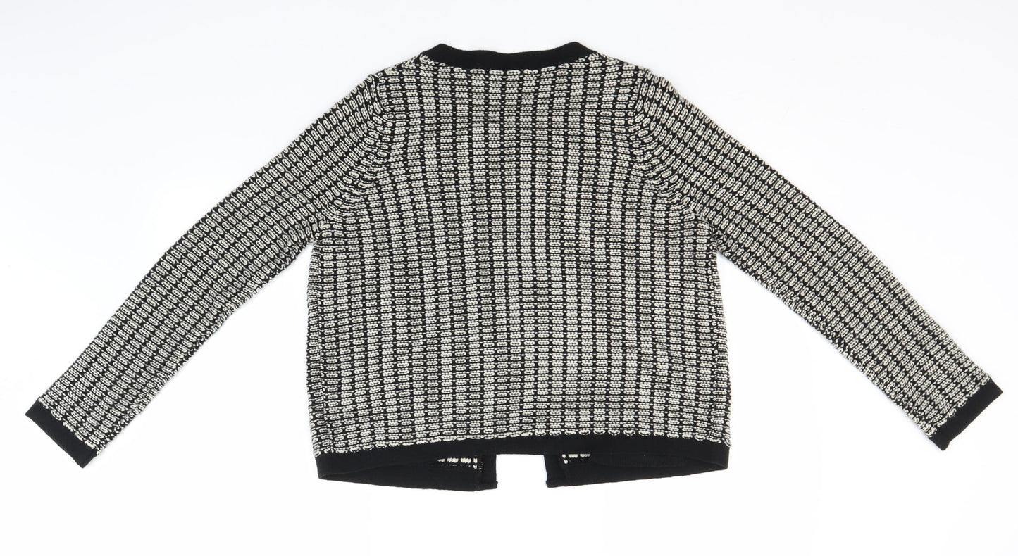 Marks and Spencer Womens Black Round Neck Geometric Acrylic Cardigan Jumper Size 14