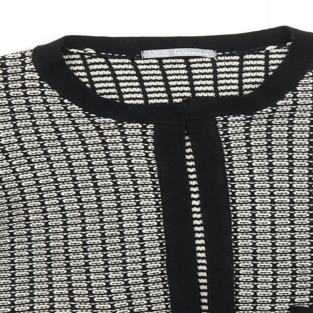 Marks and Spencer Womens Black Round Neck Geometric Acrylic Cardigan Jumper Size 14