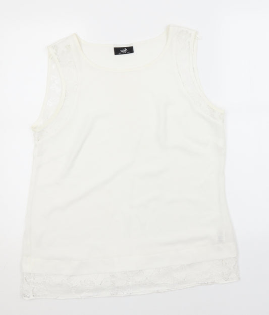 Front view of Wallis women’s white polyester basic tank, size UK 12, round neck