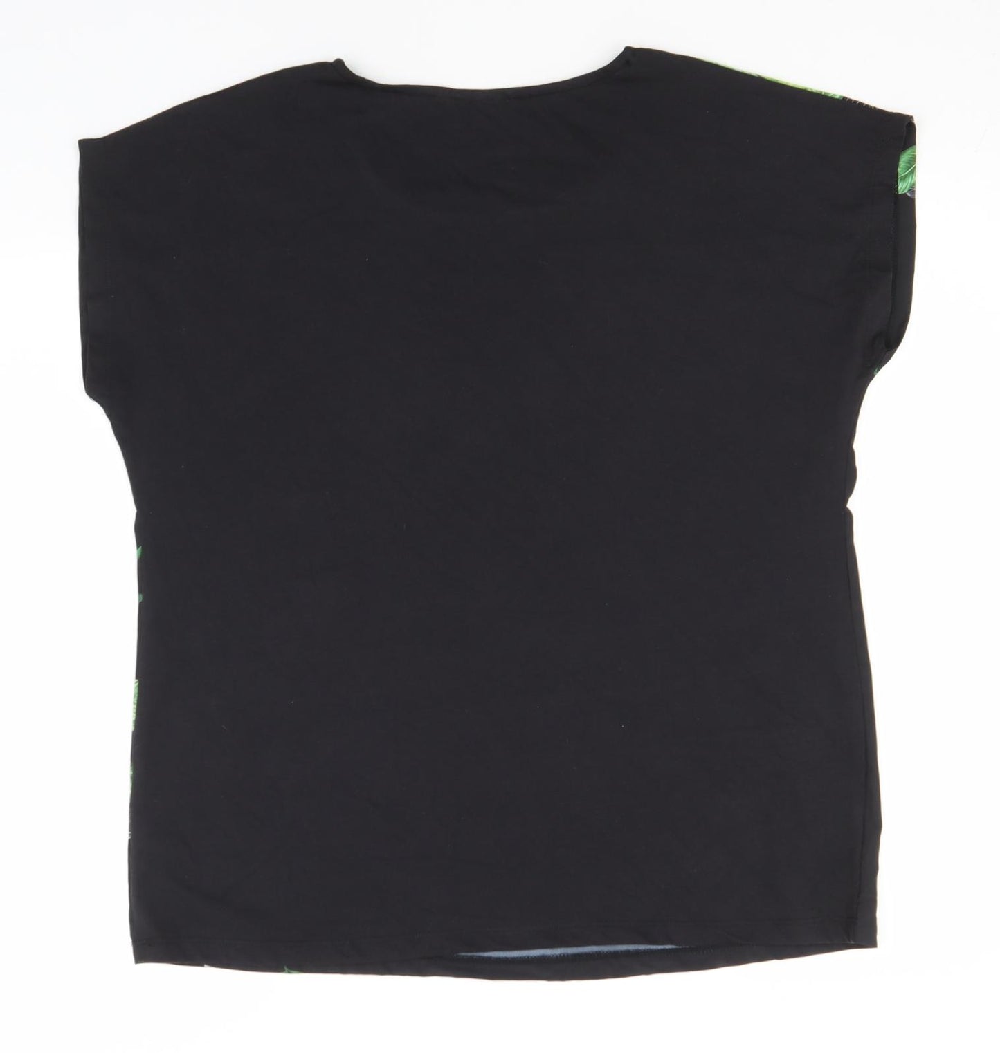 Preworn Womens Black Floral Polyester Basic T-Shirt Size 16 Round Neck