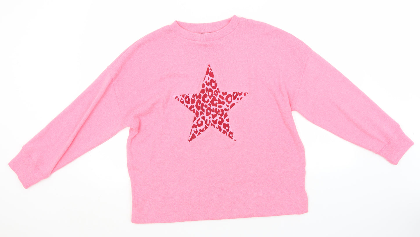 F&F Womens Pink Round Neck  Polyester Pullover Jumper Size 14   - Star