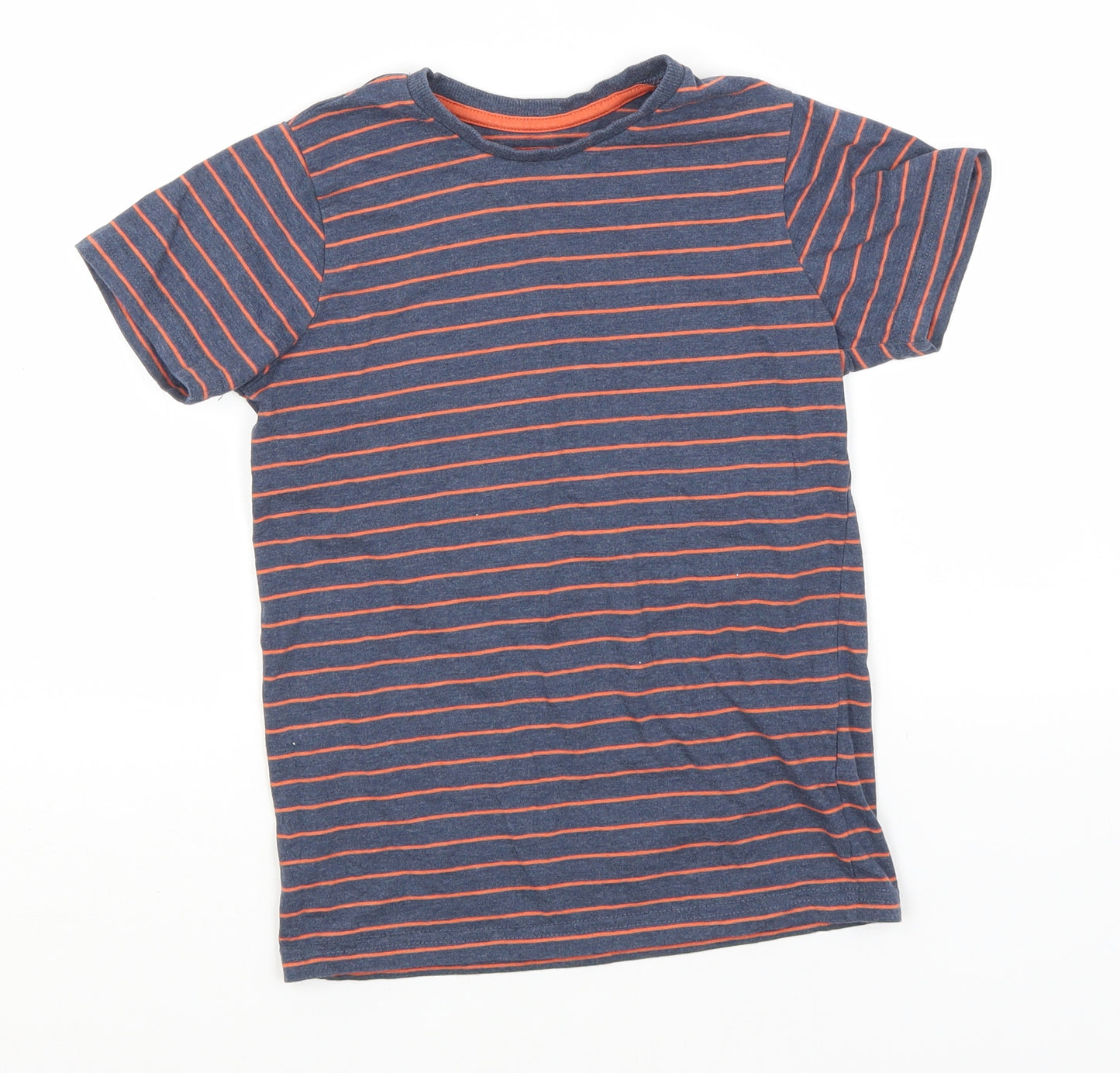 Matalan Boys Grey Striped Cotton Basic T-Shirt Size 8 Years Round Neck