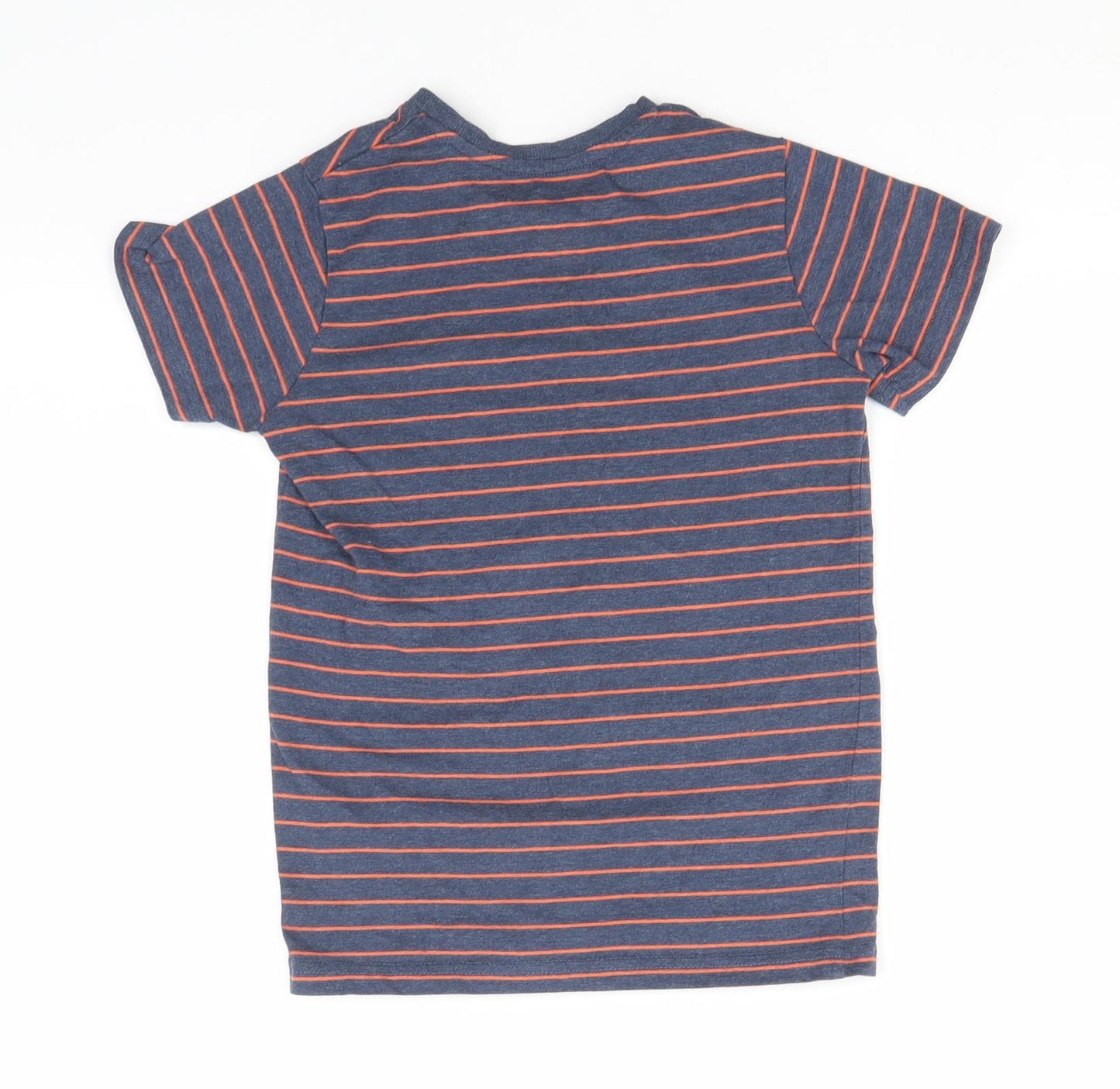 Matalan Boys Grey Striped Cotton Basic T-Shirt Size 8 Years Round Neck
