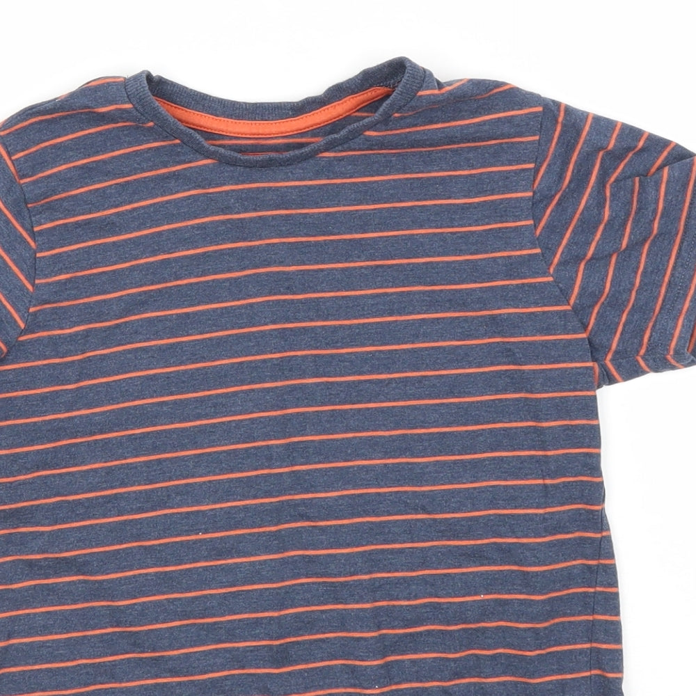 Matalan Boys Grey Striped Cotton Basic T-Shirt Size 8 Years Round Neck