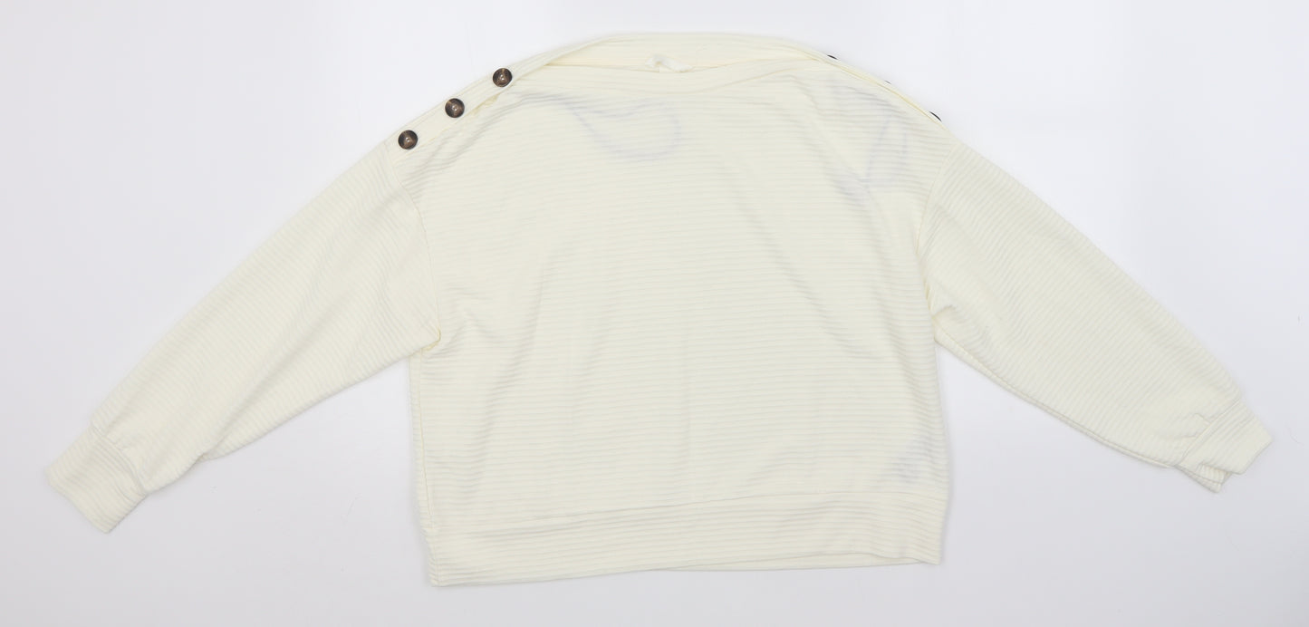 H&M Womens Ivory Round Neck Striped Polyester Pullover Jumper Size M