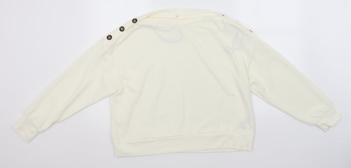 H&M Womens Ivory Round Neck Striped Polyester Pullover Jumper Size M