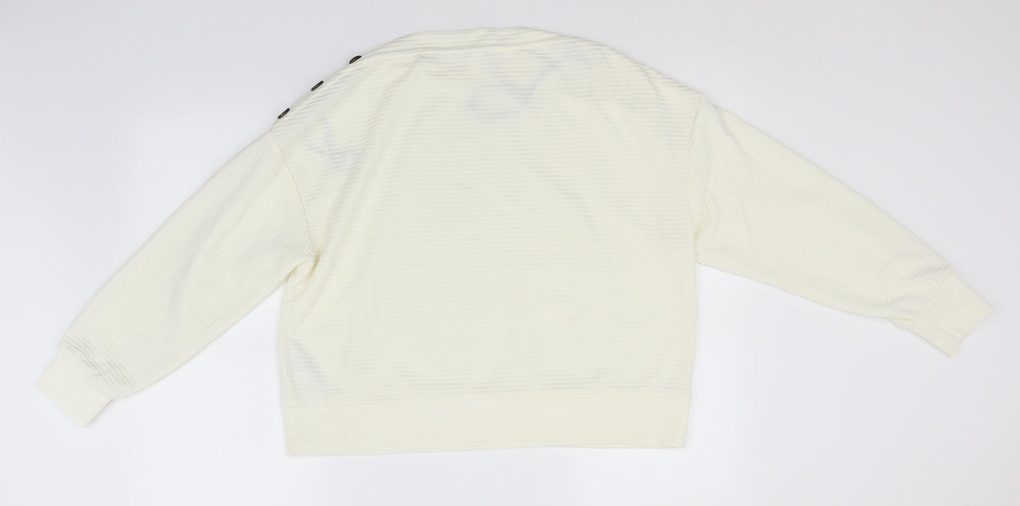 H&M Womens Ivory Round Neck Striped Polyester Pullover Jumper Size M