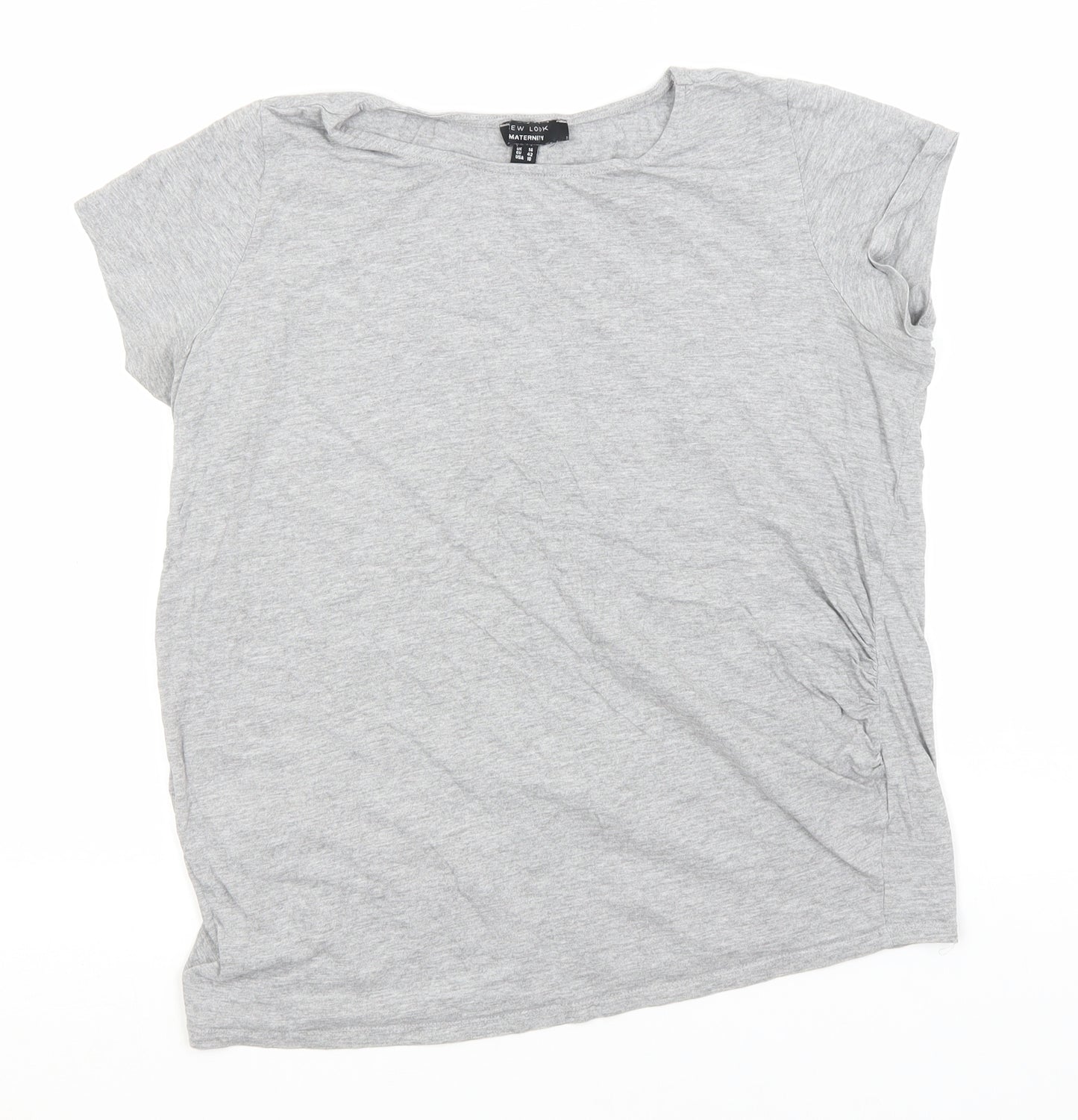 New Look Womens Grey  Cotton Basic T-Shirt Size 14 Round Neck